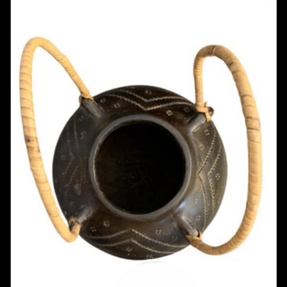 Vintage Asian Wood Vase Hand Carved Dragon Art Decor with Weaved Handles - Picture 5 of 6